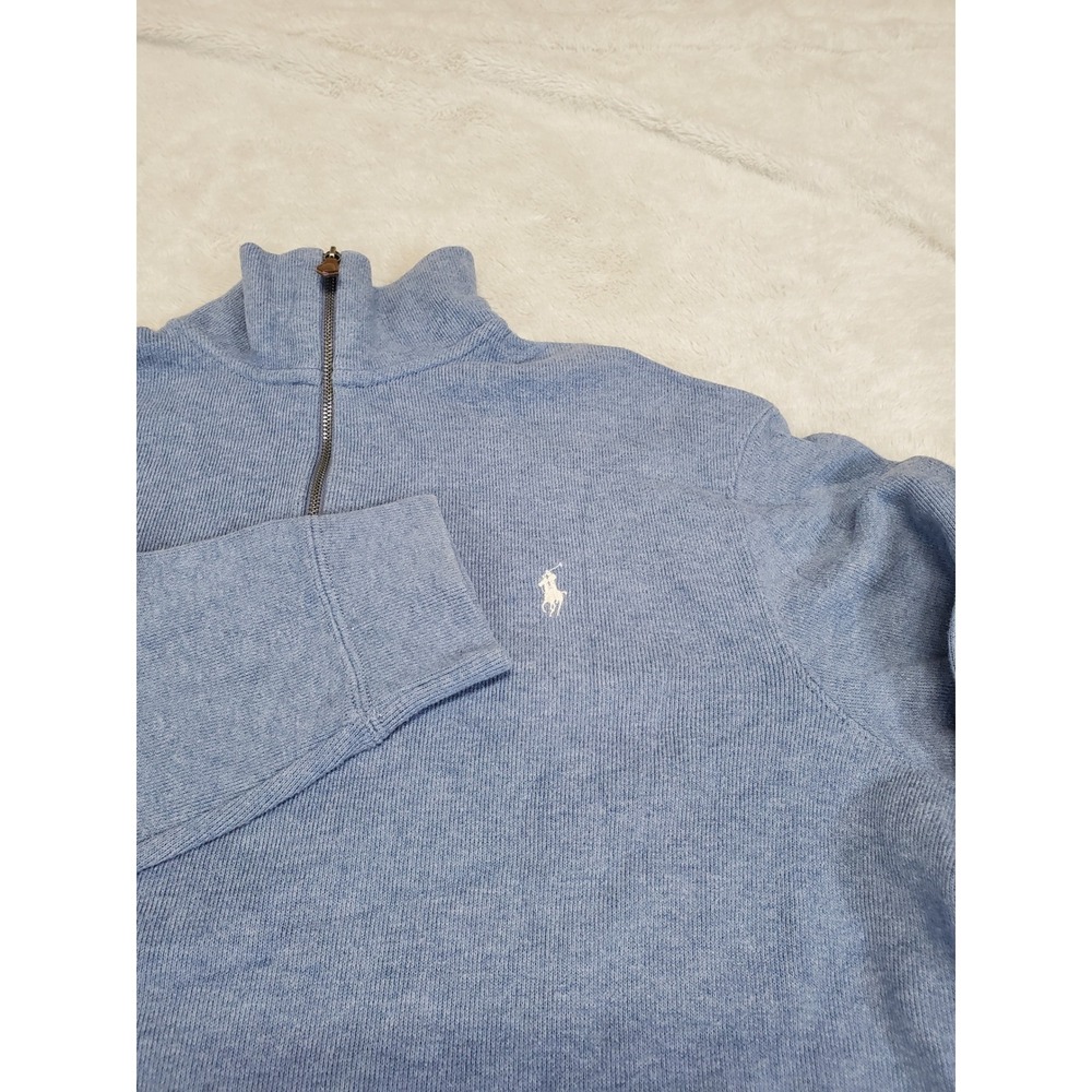 Polo Ralph Lauren Blue 1/4 Zip Cotton Knit Sweater  Men Large Casual Old Money